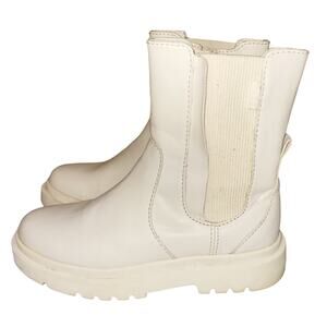 Zara White Chunky Moto Boots Faux Leather Chelsea Womens Fall Winter Boho 5